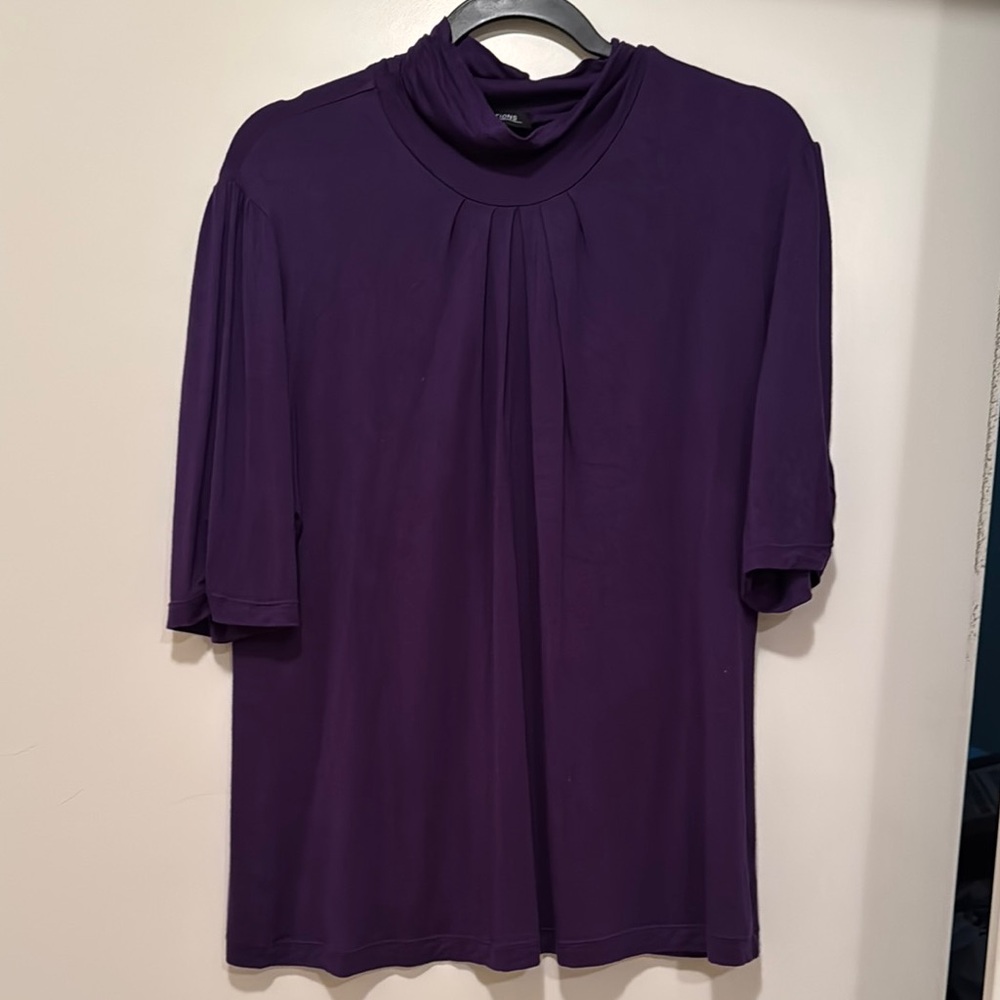 Notations Purple Blouse with Crew Neck and Short Sleeves